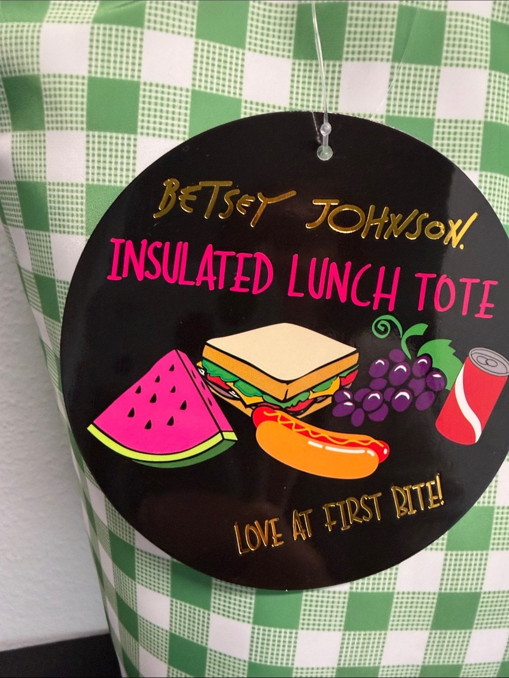 Betsey Johnson | Kelley Green Gingham Insulated Lunch Tote - Picture 5 of 8